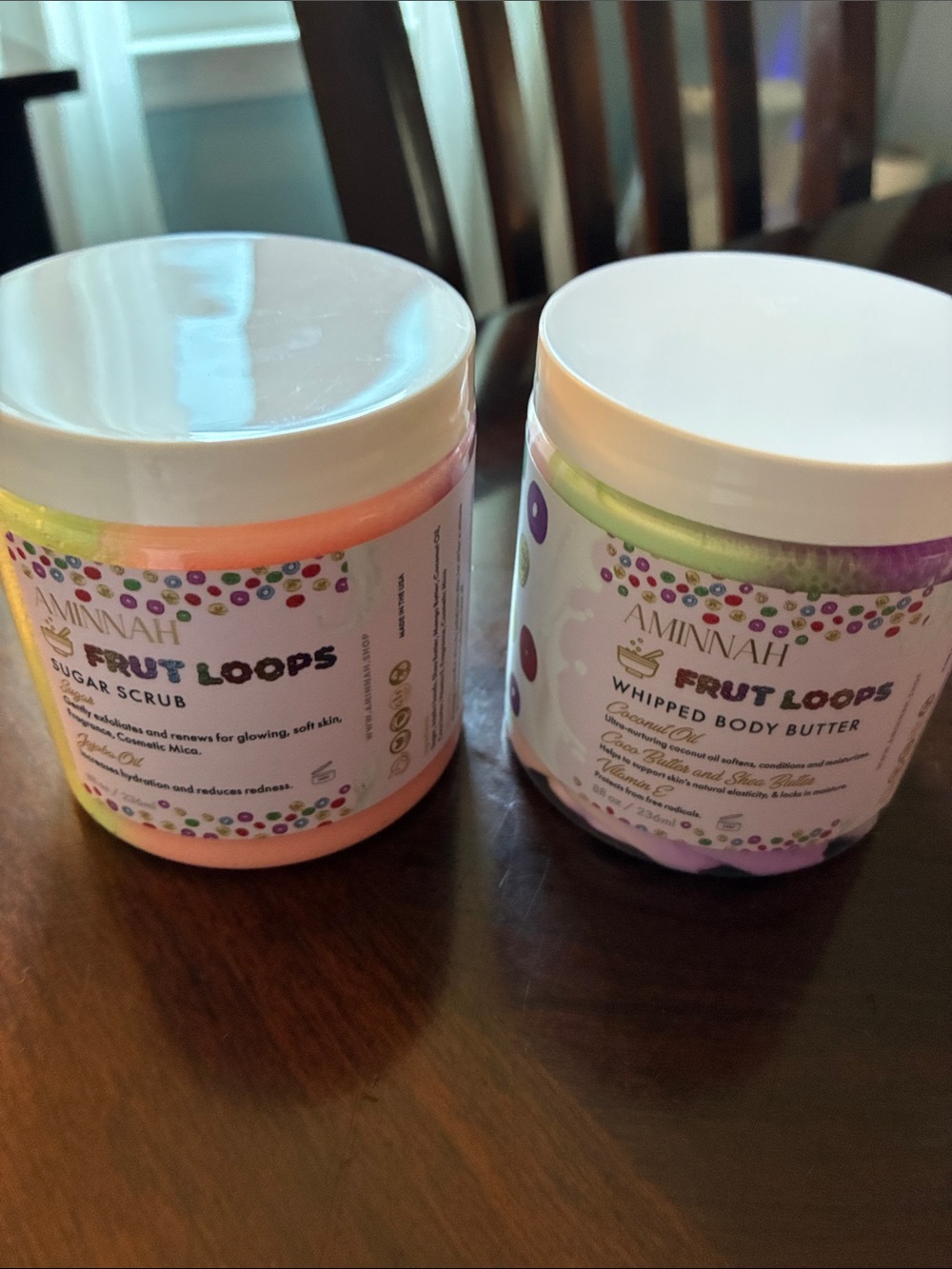 AMINNAH Fruit Loops Whipped Body Butter & Sugar Scrub - Pink & Purple